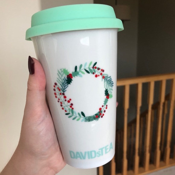 NEW! David’sTea 12oz Wreath Ceramic Travel Cup